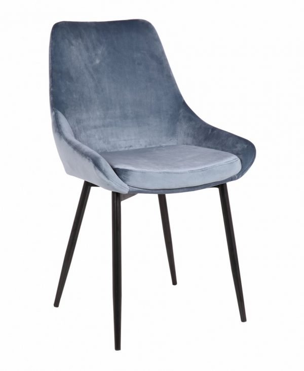 Chaise n velours bleu sur pieds acier