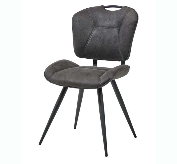 Chaise en tissu microfibre gris avec poignée sur le dossier et 4 pieds métal noir