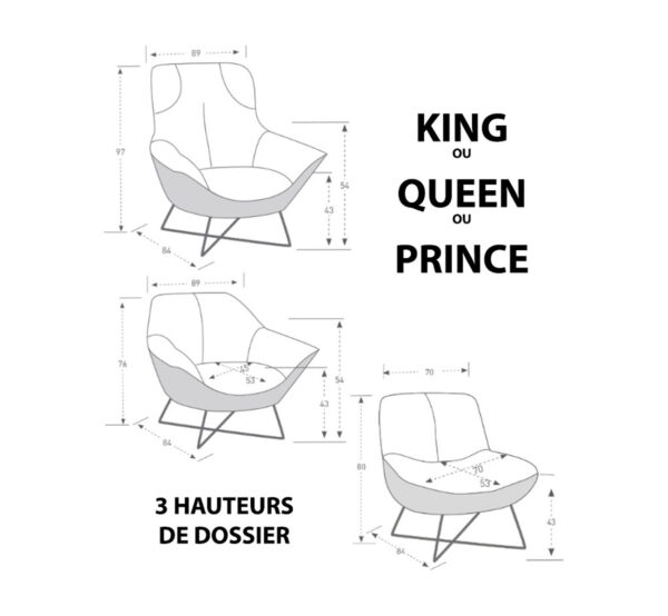 Dimensions des différentes tailles du fauteuil rico