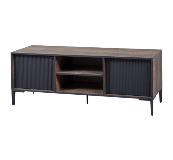 Meuble TV de 141 cm bois de navire noir et noir mat