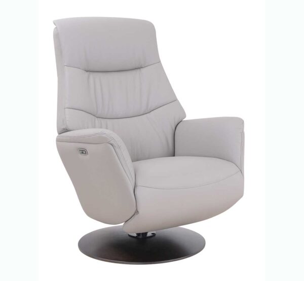 Fauteuil relax releveur cuir gris pied bois disque noir