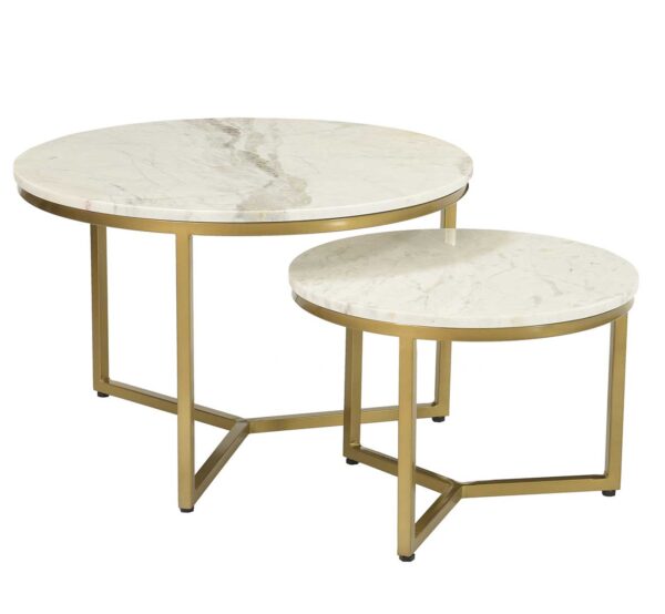 Set de 2 tables avec plateau en décor marbre blanc