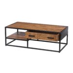 Table basse de 120 cm en bois de manguier avec niche et grand tiroir