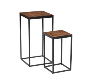 Set de 2 tables d'appoint en bois de manguier avec une structure en métal noir