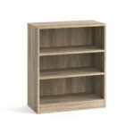 Meuble bibliothèque pour bureau avec 3 niveaux de rangements mesurant 84x72x36 cm. En décor chêne sonoma