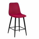 Tabouret de bar en velours de couleur rouge. Hauteur 66 cm . 4 pieds fixes et un repose-pieds Chaise de comptoir BOY