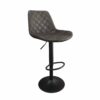 Tabouret de bar sur un pied réglable en hauteur. Pied noir et assise PU brun foncé